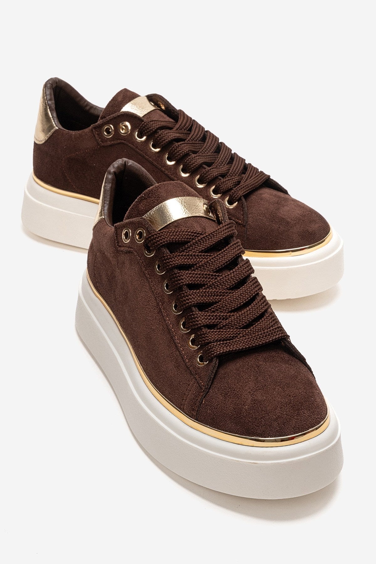 BORENA - Mocha Platform Sneaker – front three-quarter view showing leather, suede, Vowalisse