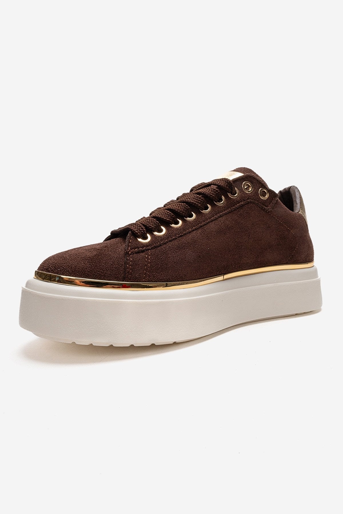 BORENA - Mocha Platform Sneaker – top view showing leather, suede, Vowalisse