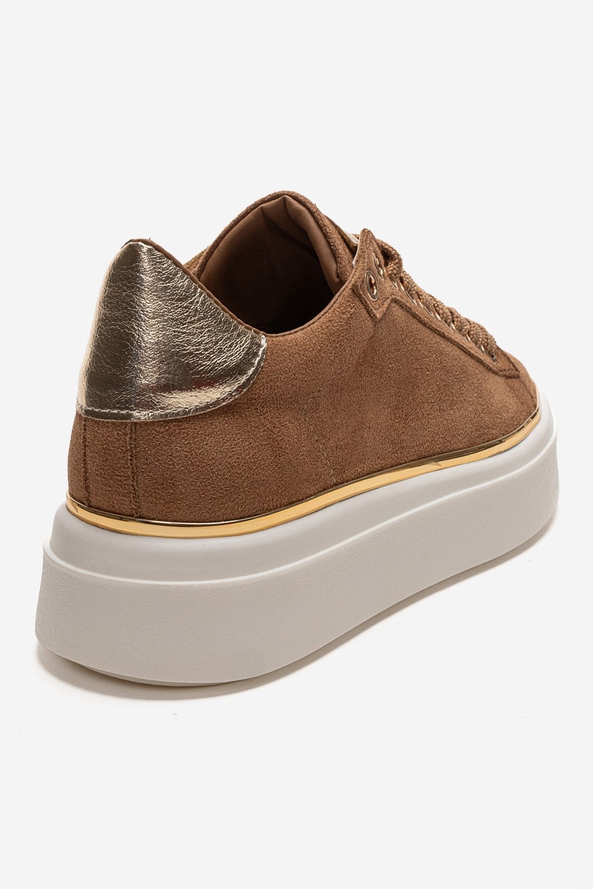 BORENA - Cognac Platform Sneaker – back view showing leather, suede, Vowalisse