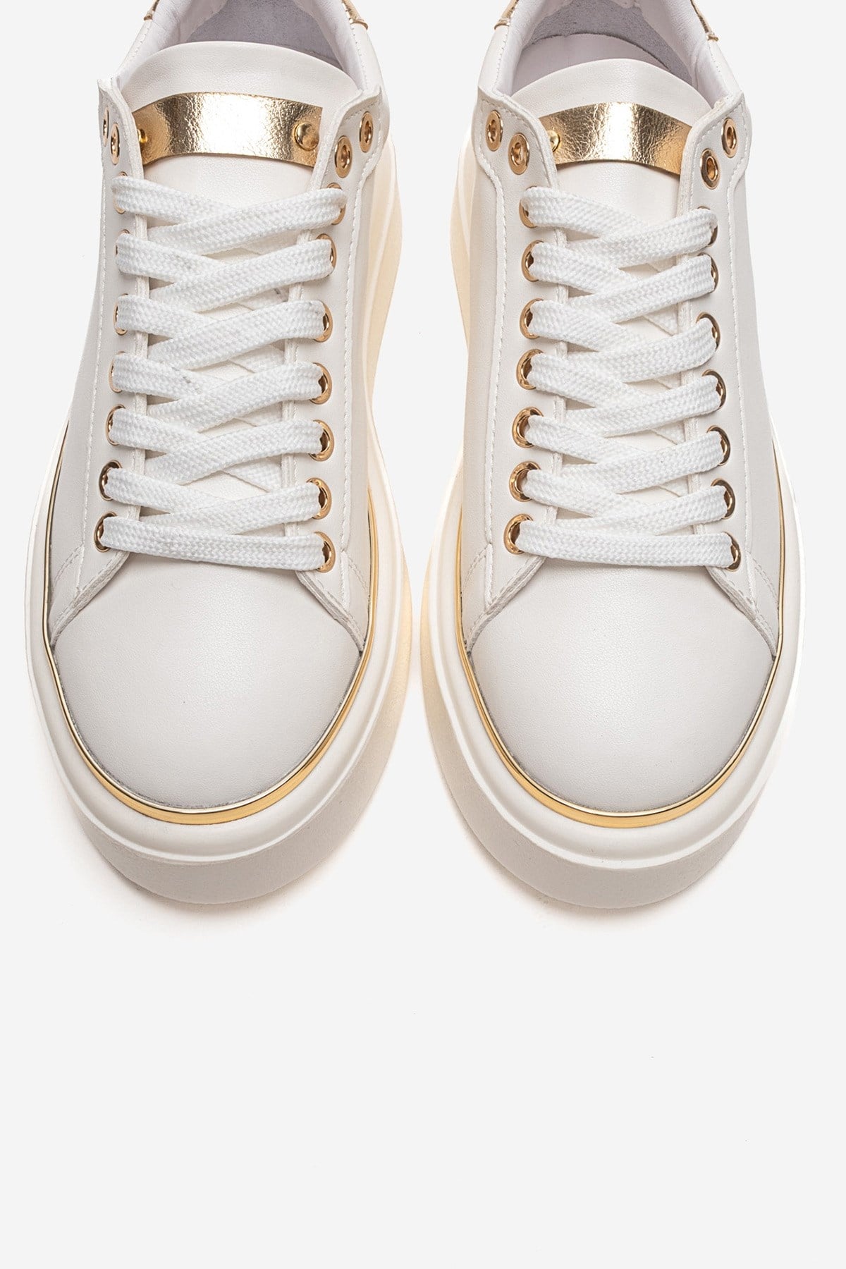 BORENA - White Platform Sneaker – side view showing leather, white, Vowalisse
