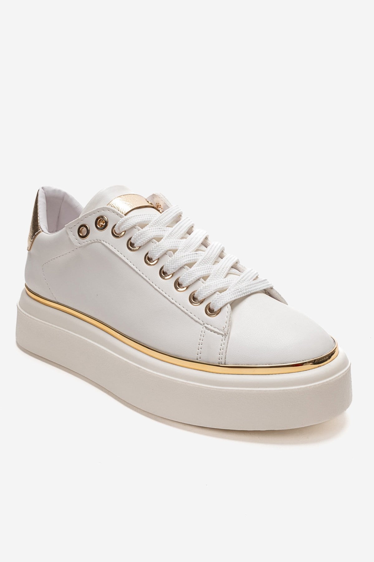 BORENA - White Platform Sneaker – detail view showing leather, white, Vowalisse