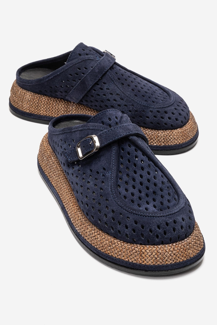VONE - Navy Genuine Leather Closed-Toe Mule