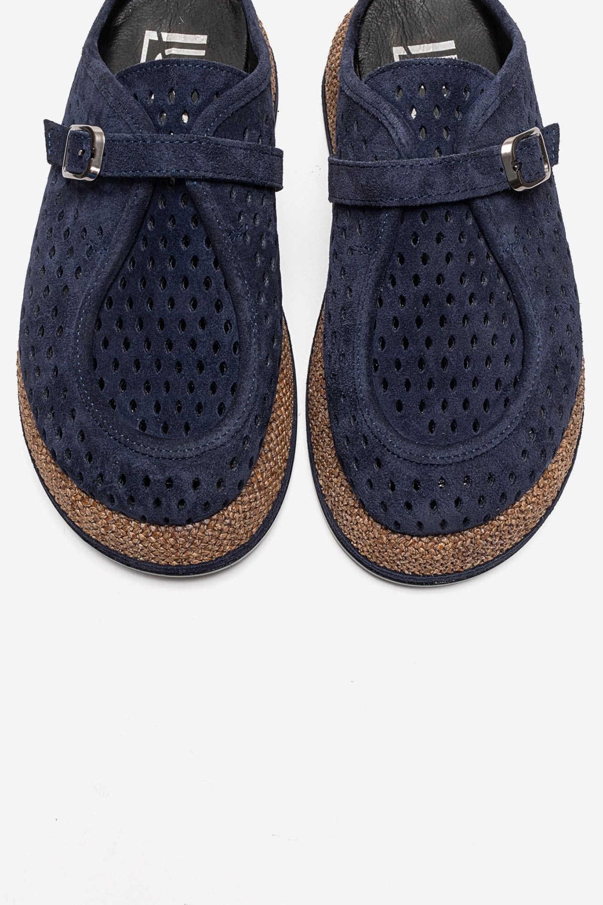 VONE - Navy Genuine Leather Closed-Toe Mule – side view showing leather, suede, Vowalisse
