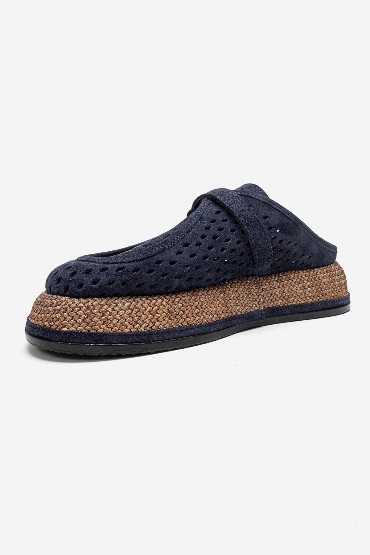 VONE - Navy Genuine Leather Closed-Toe Mule – top view showing leather, suede, Vowalisse
