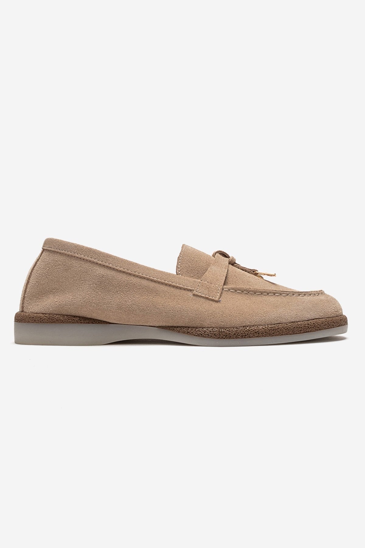 ILVENA - Beige Genuine Leather Loafer – heel view showing leather, suede, Vowalisse