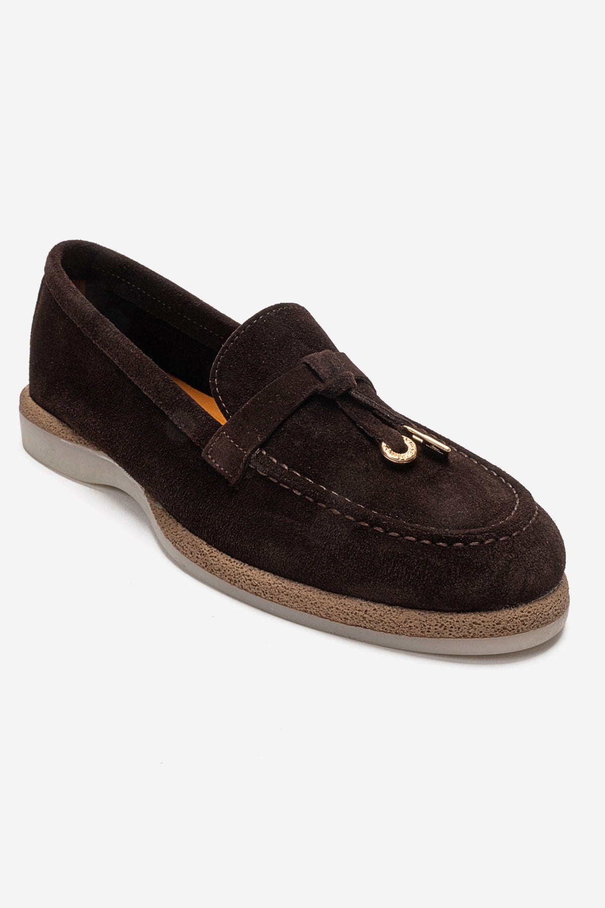 ILVENA - Brown Genuine Leather Loafer – detail view showing leather, suede, Vowalisse