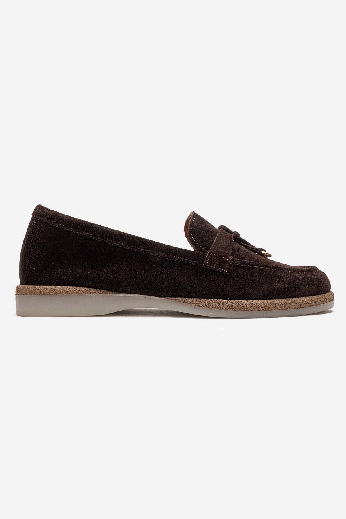 ILVENA - Brown Genuine Leather Loafer – heel view showing leather, suede, Vowalisse