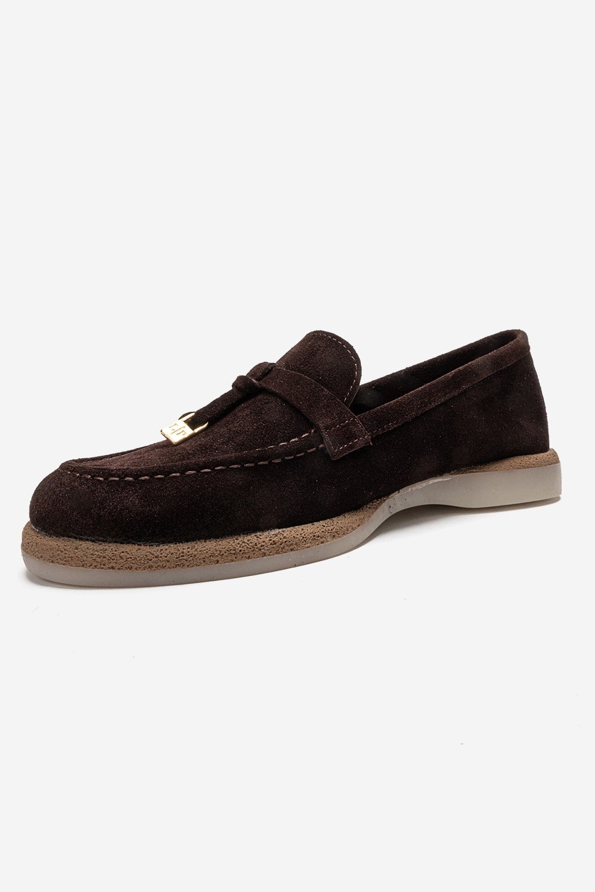 ILVENA - Brown Genuine Leather Loafer – top view showing leather, suede, Vowalisse
