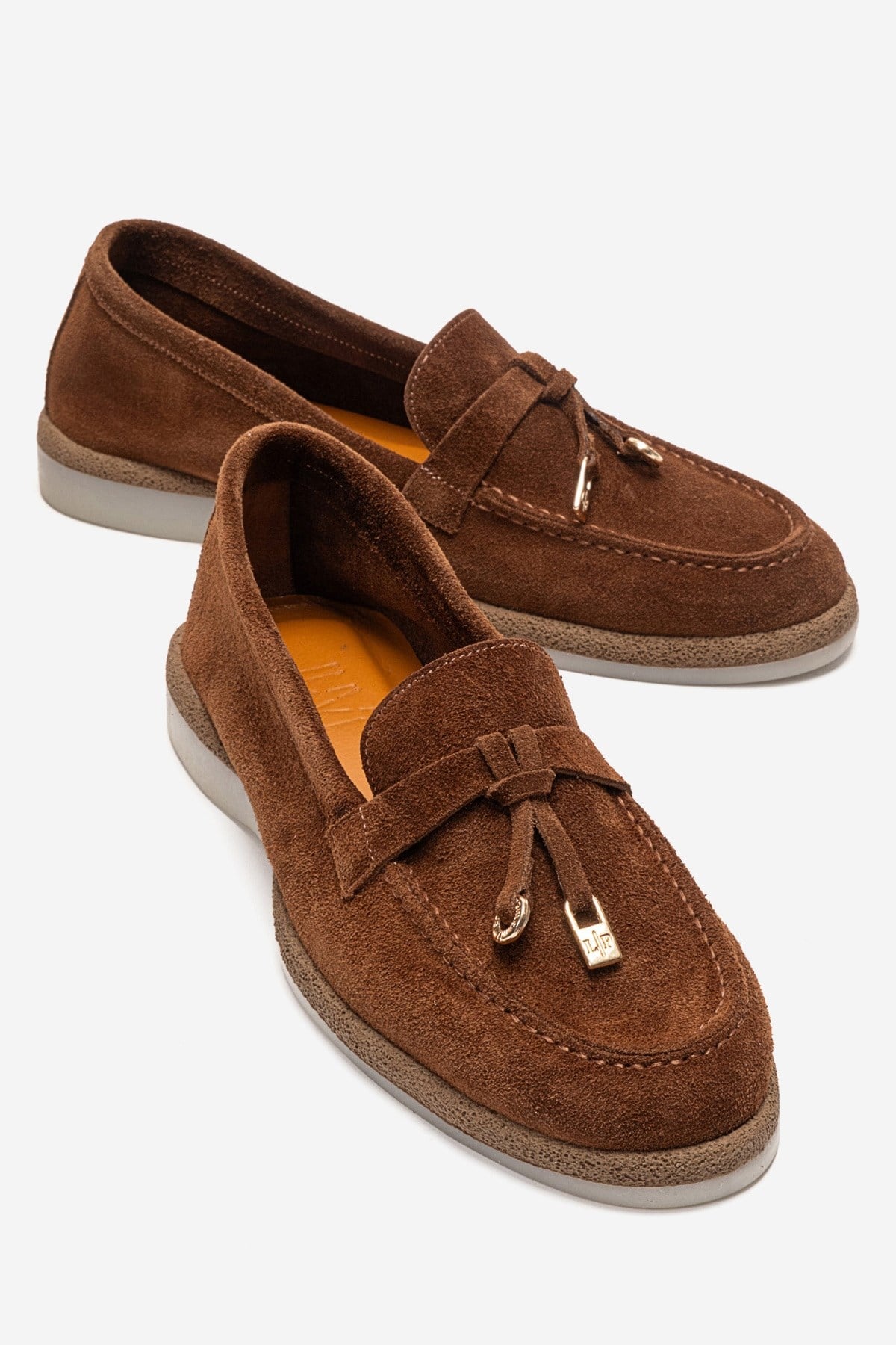 ILVENA - Cognac Genuine Leather Loafer – front three-quarter view showing leather, suede, Vowalisse
