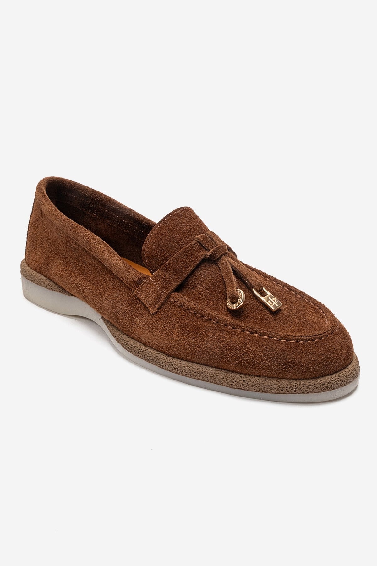 ILVENA - Cognac Genuine Leather Loafer – detail view showing leather, suede, Vowalisse