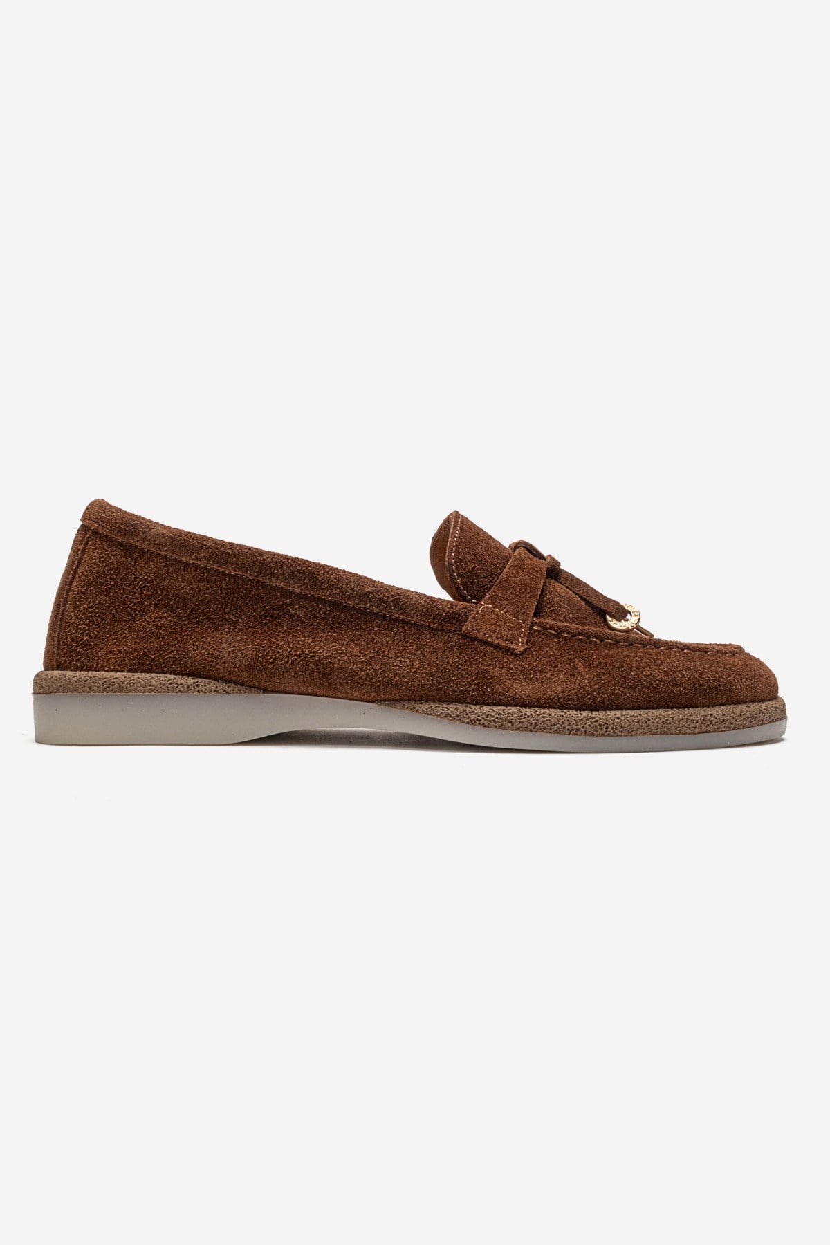 ILVENA - Cognac Genuine Leather Loafer – heel view showing leather, suede, Vowalisse