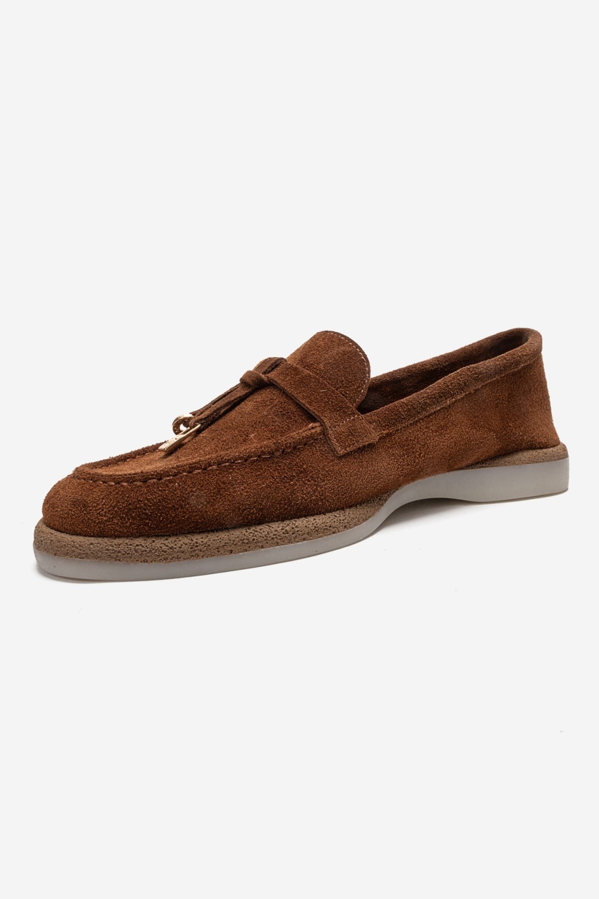 ILVENA - Cognac Genuine Leather Loafer – top view showing leather, suede, Vowalisse