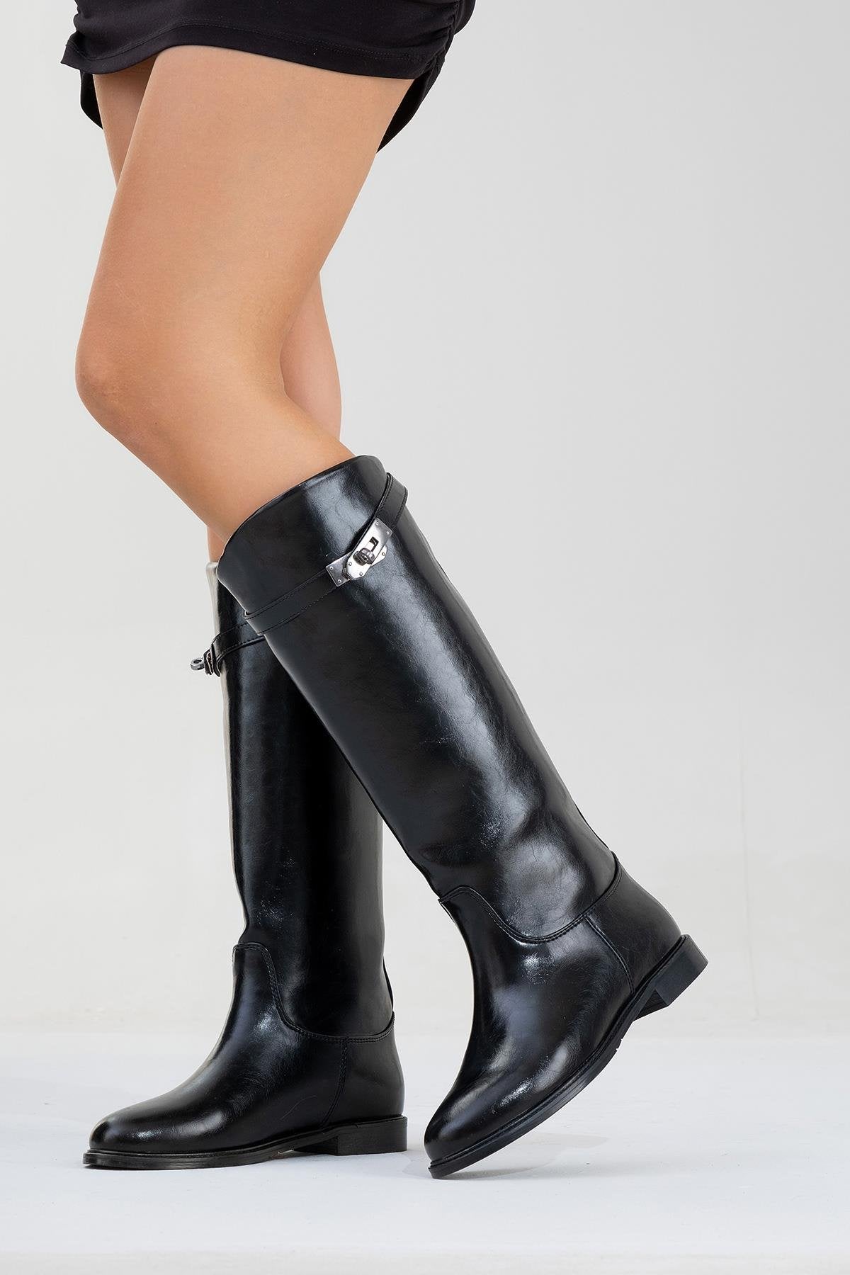 Yoko Black Riding Boot – sole view showing leather, black, Vowalisse