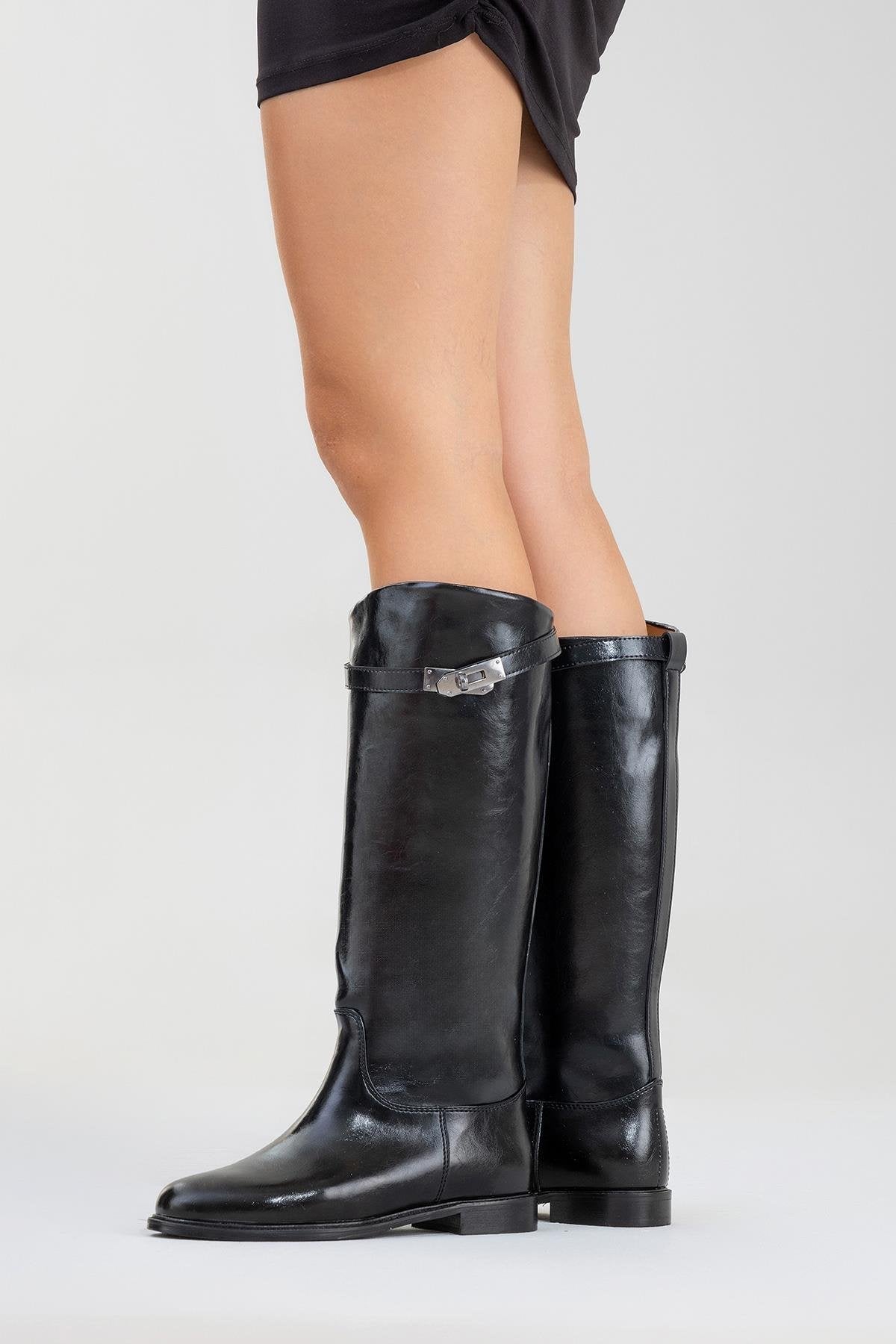 Yoko Black Riding Boot – pair view showing leather, black, Vowalisse