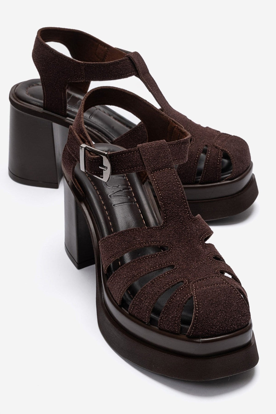 ROVENA - Brown Suede Platform Block Heel Sandal