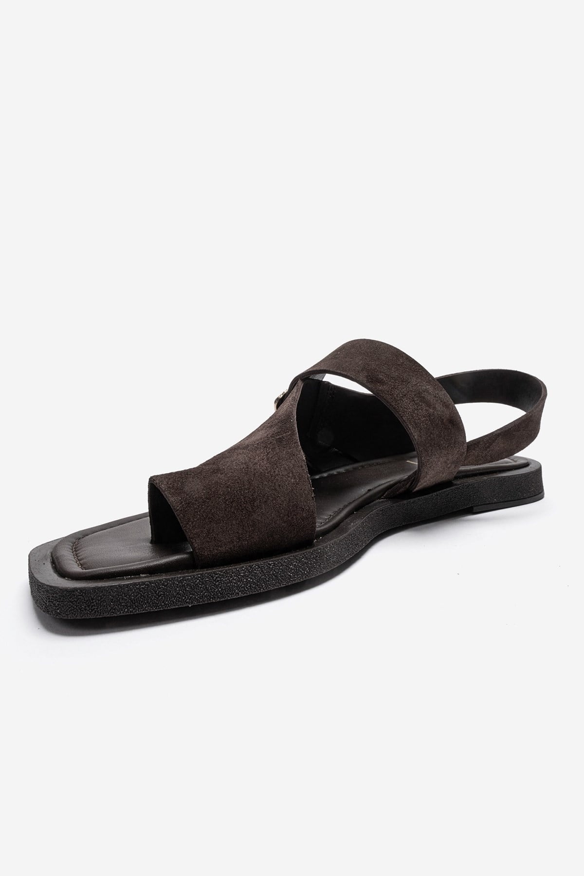 Curry - Brown Genuine Leather Toe-Post Sandal – top view showing leather, suede, Vowalisse