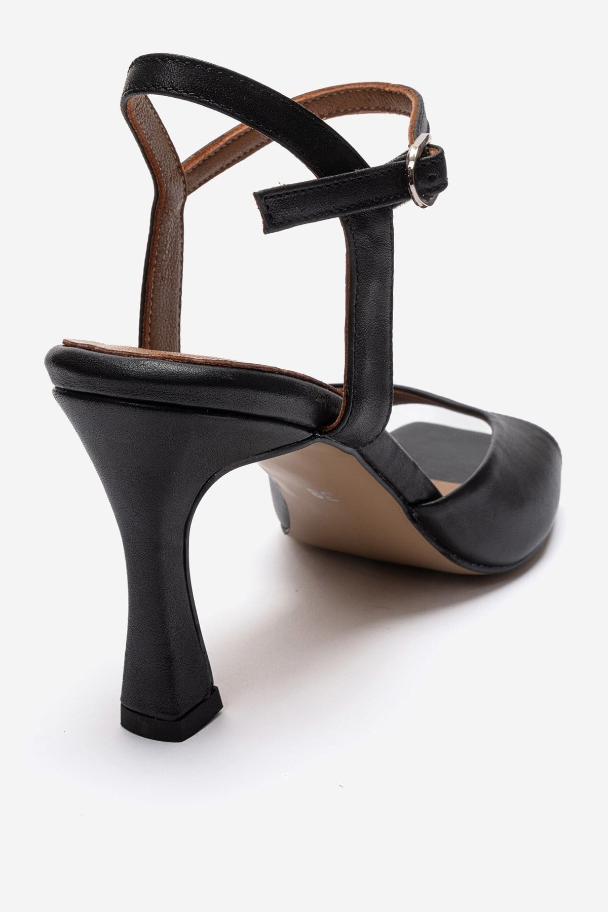 ELVIA - Black Genuine Leather Stiletto Pump – back view showing leather, black, Vowalisse