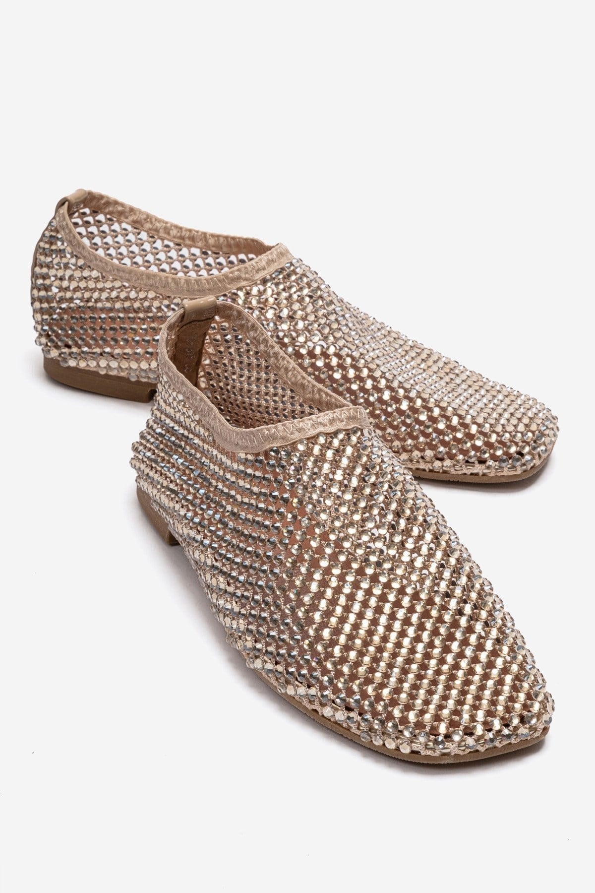 URELA - Beige Genuine Leather Ballet Flat – front three-quarter view showing leather, Vowalisse