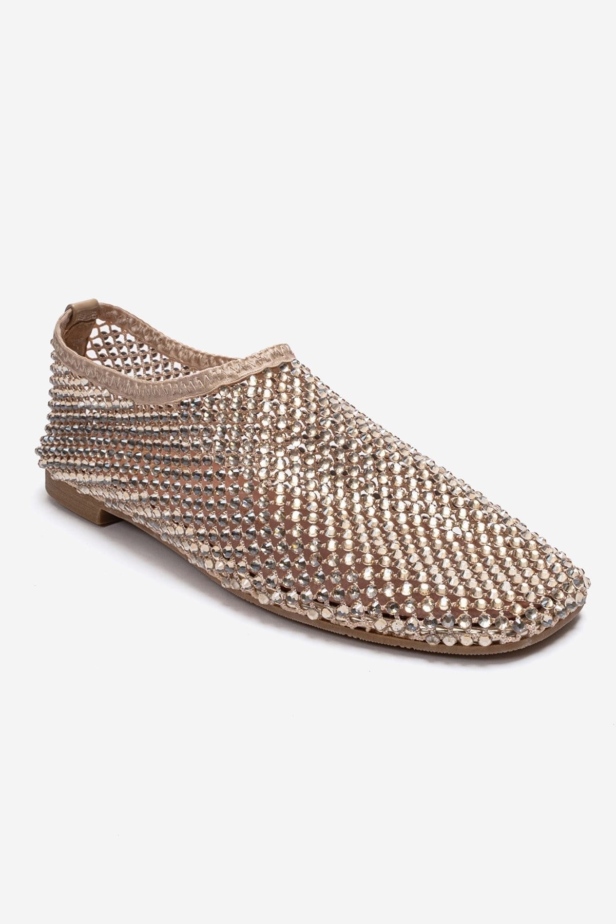 URELA - Beige Genuine Leather Ballet Flat – detail view showing leather, Vowalisse