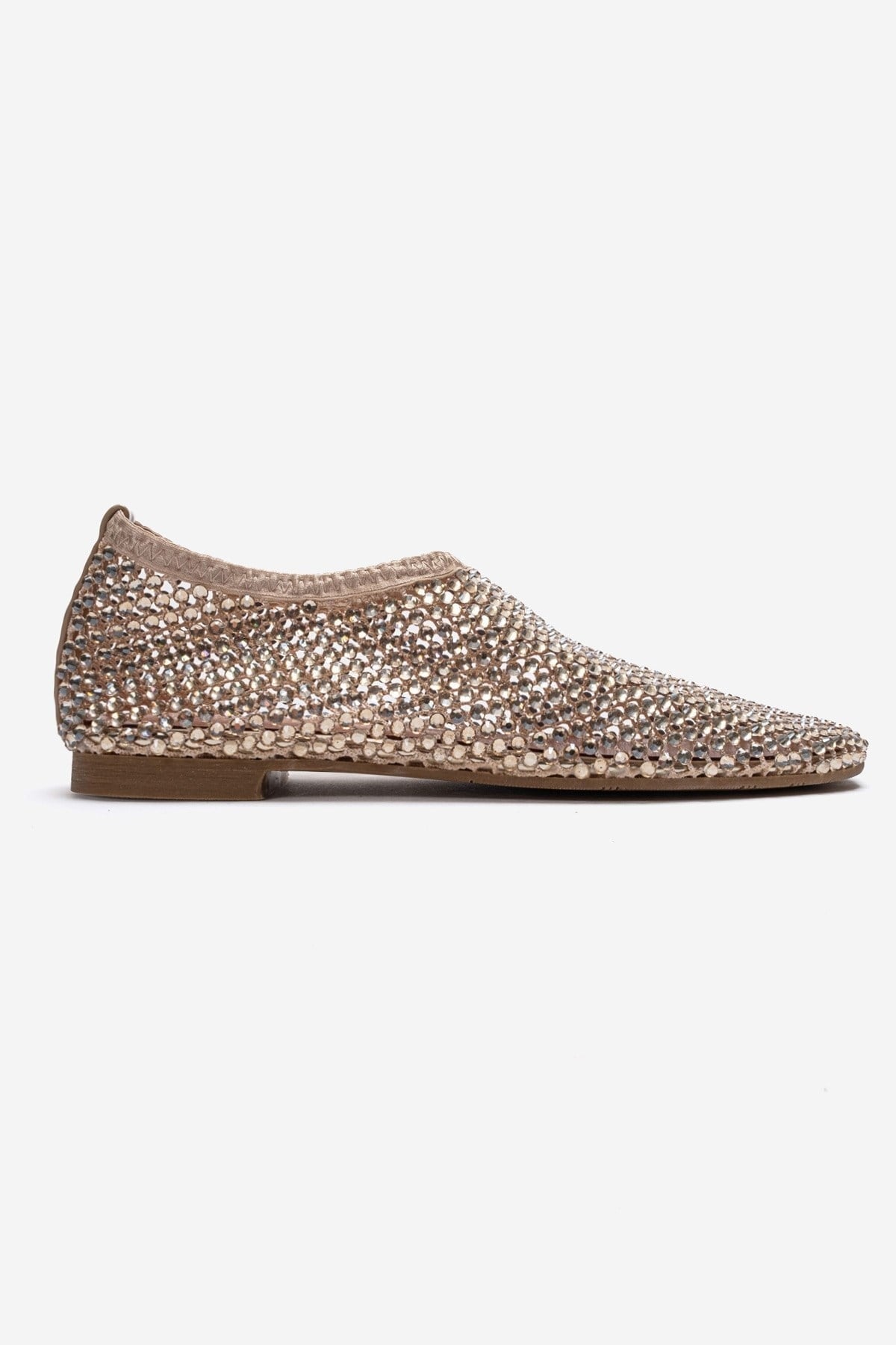 URELA - Beige Genuine Leather Ballet Flat – heel view showing leather, Vowalisse