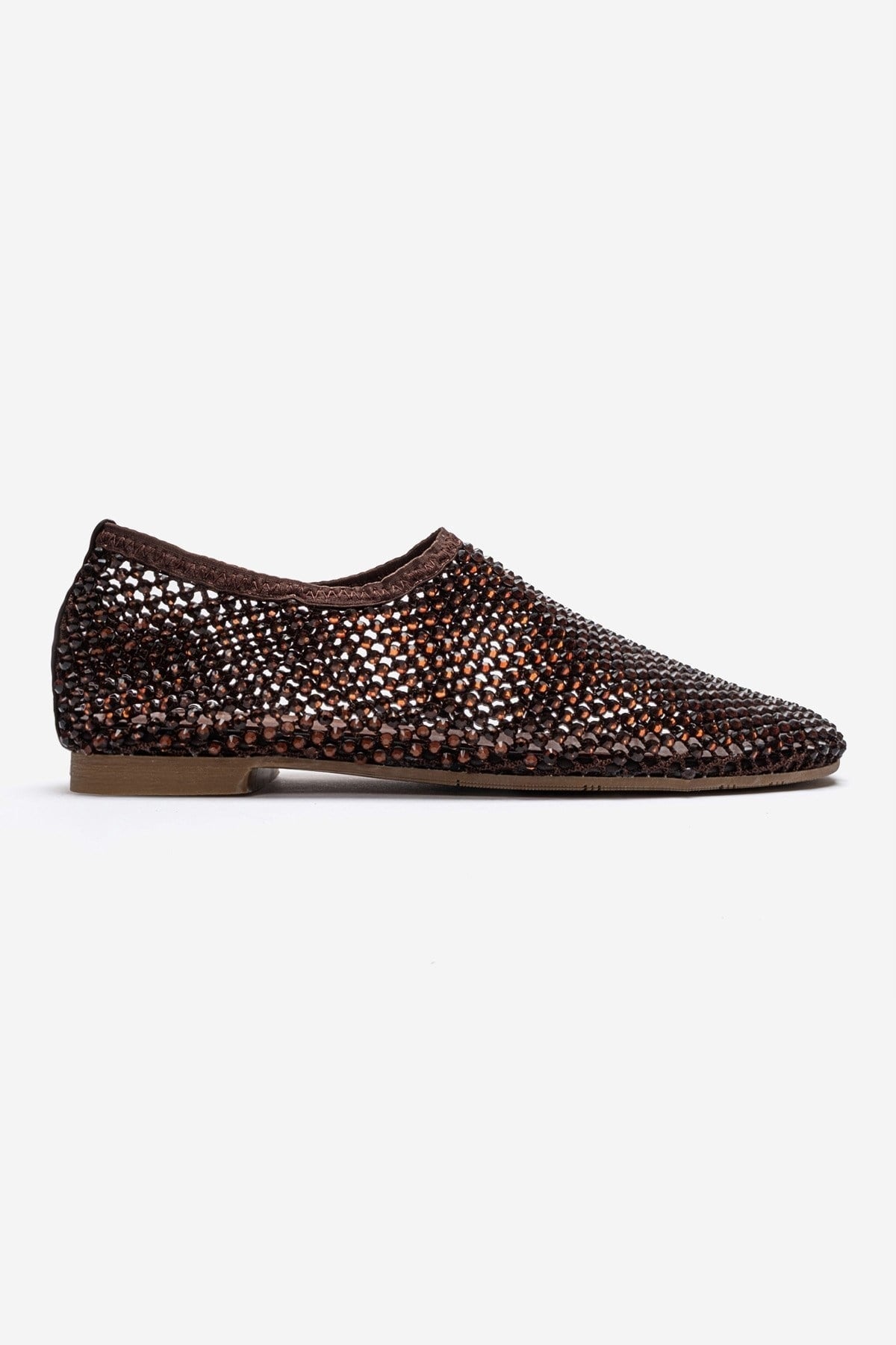 URELA - Brown Genuine Leather Ballet Flat – heel view showing leather, Vowalisse