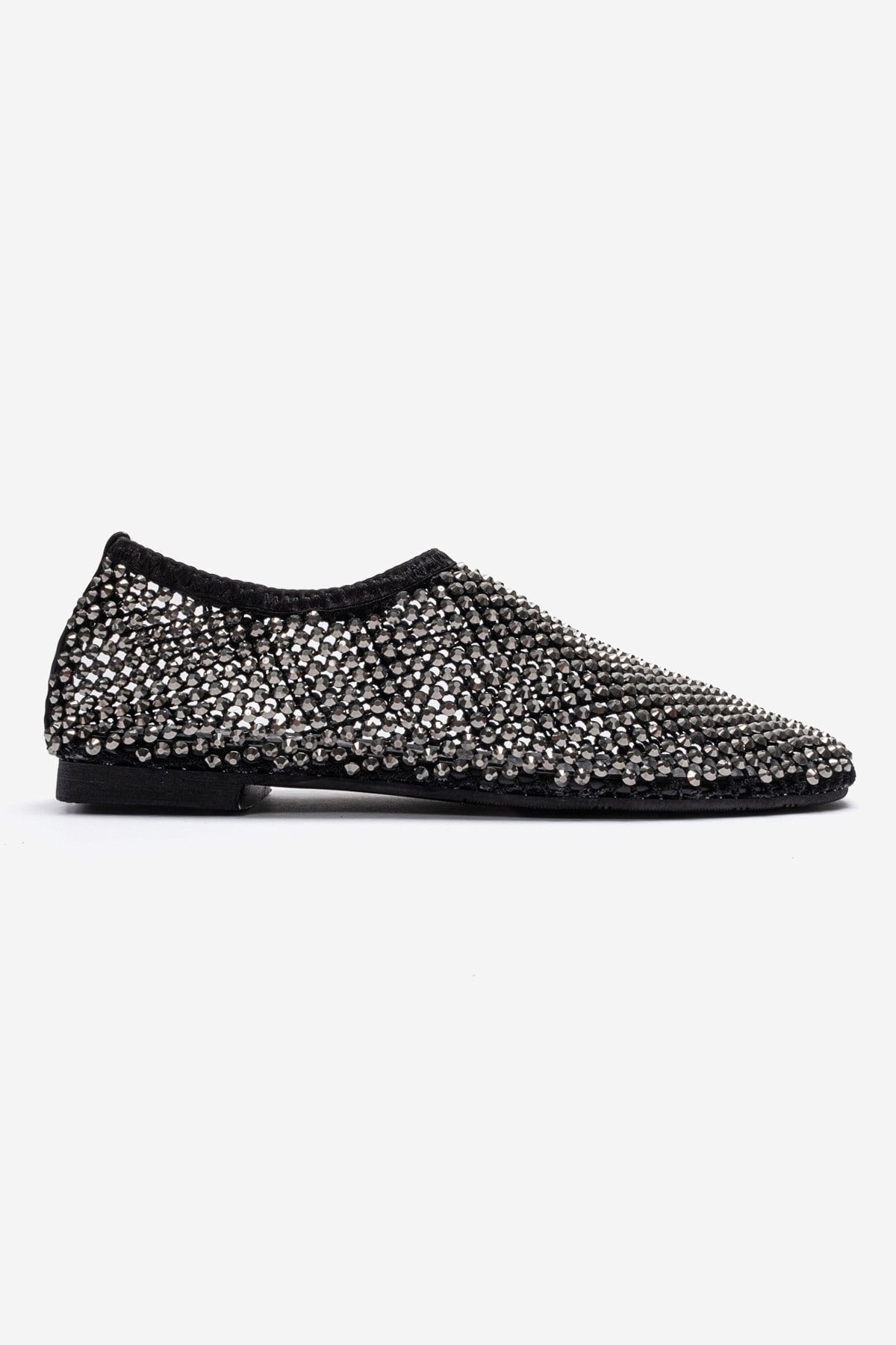 URELA - Black Genuine Leather Ballet Flat – heel view showing leather, black, Vowalisse
