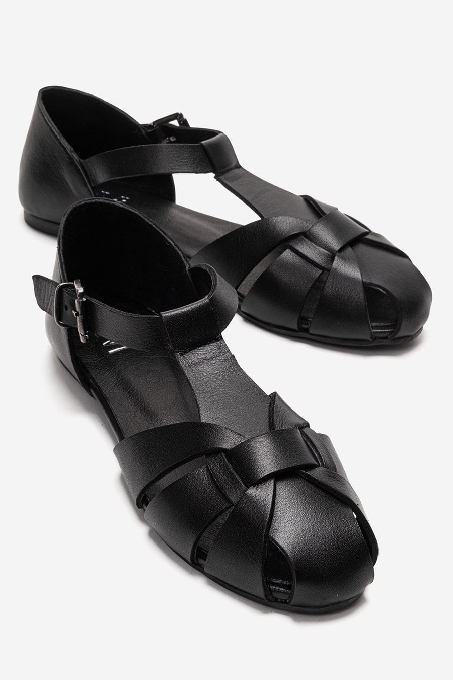 ALINA - Black Genuine Leather Sandal