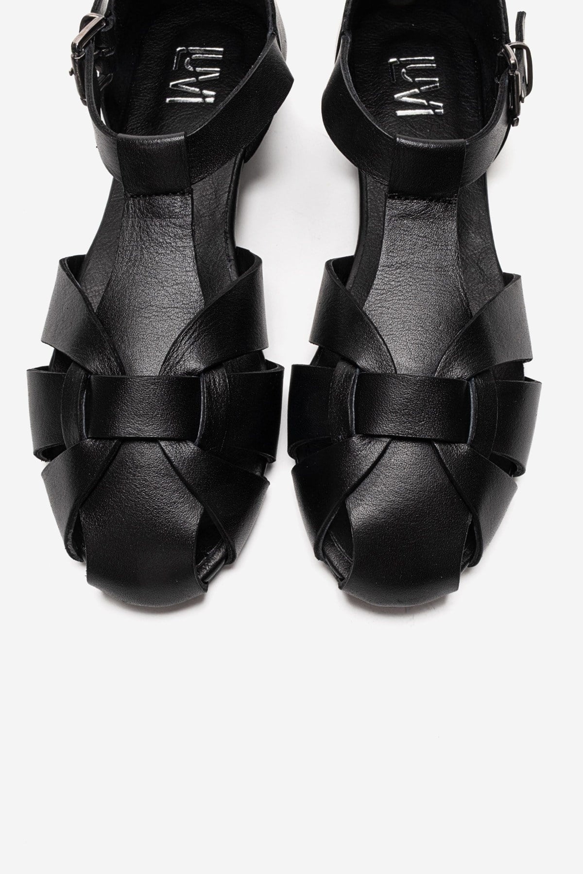 ALINA - Black Genuine Leather Sandal – side view showing leather, black, Vowalisse