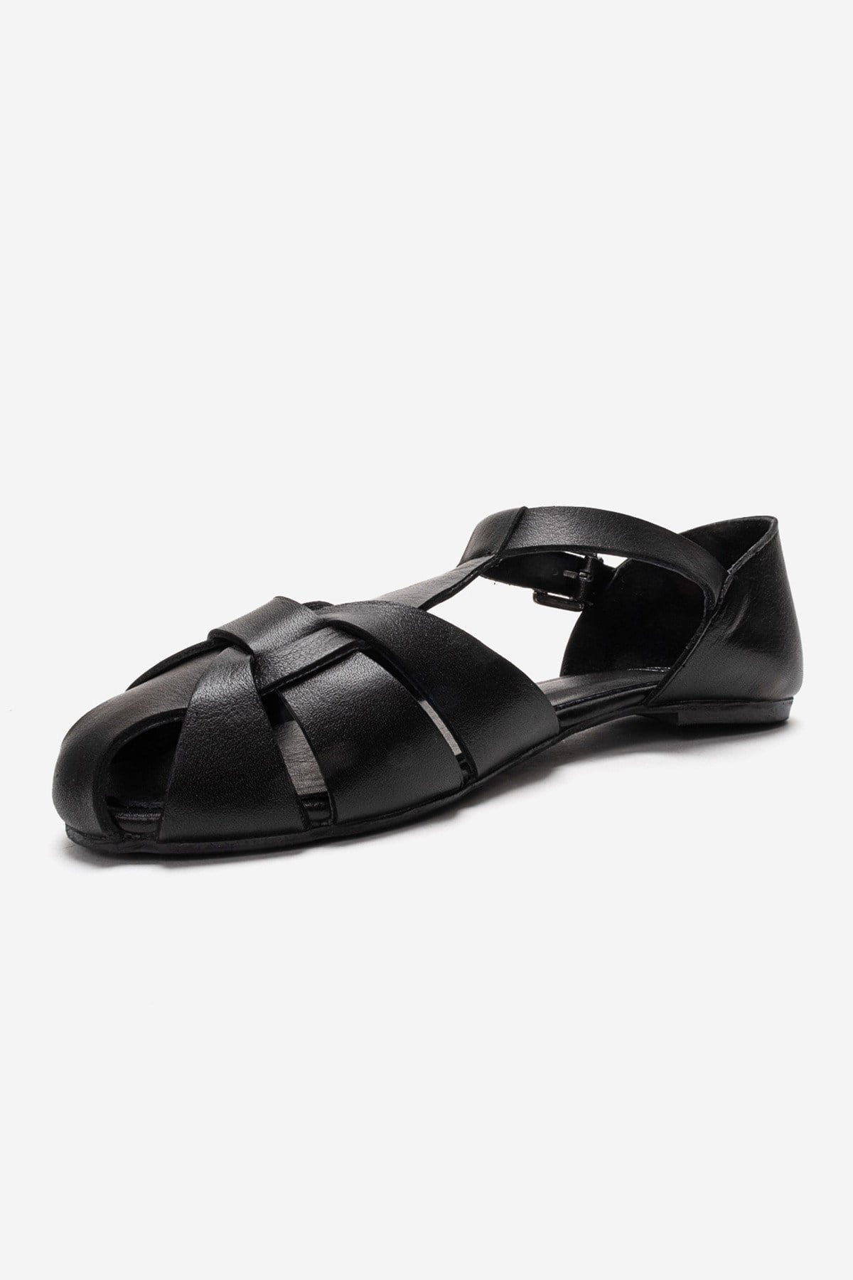 ALINA - Black Genuine Leather Sandal – back view showing leather, black, Vowalisse