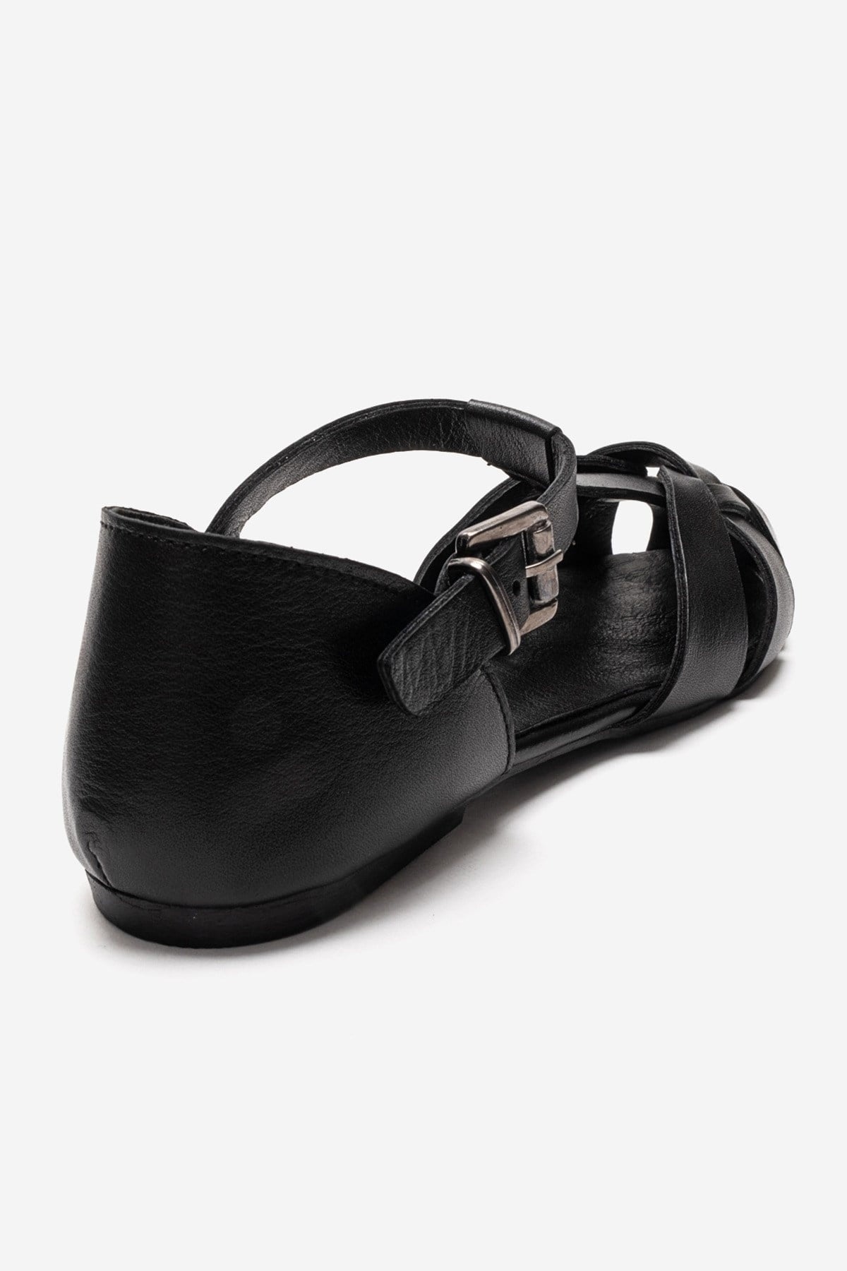 ALINA - Black Genuine Leather Sandal – top view showing leather, black, Vowalisse