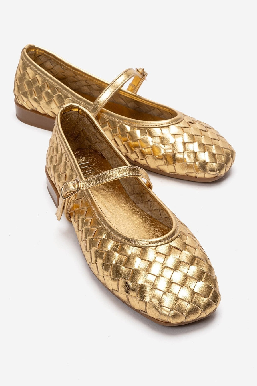 YEVORA - Gold Genuine Leather Ballet Flat Mary Jane