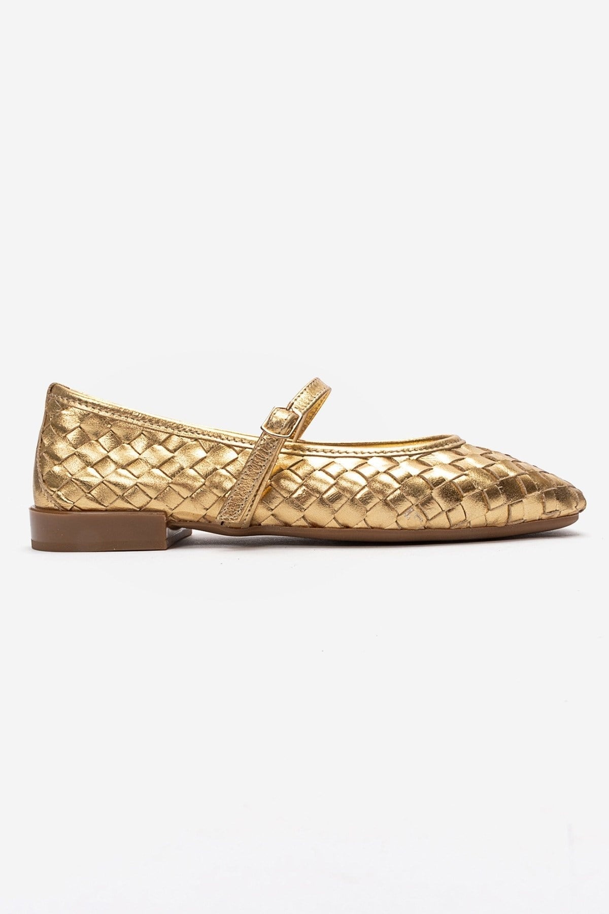 YEVORA - Gold Genuine Leather Ballet Flat Mary Jane – heel view showing leather, gold, Vowalisse