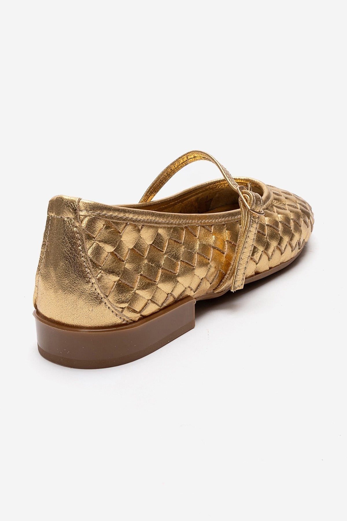 YEVORA - Gold Genuine Leather Ballet Flat Mary Jane – back view showing leather, gold, Vowalisse