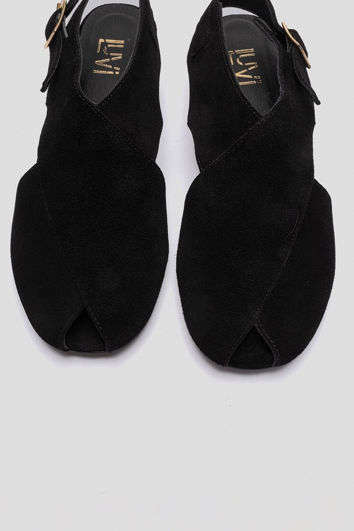 Monaro - Black Genuine Suede Leather Sandal – side view showing leather, suede, black, Vowalisse