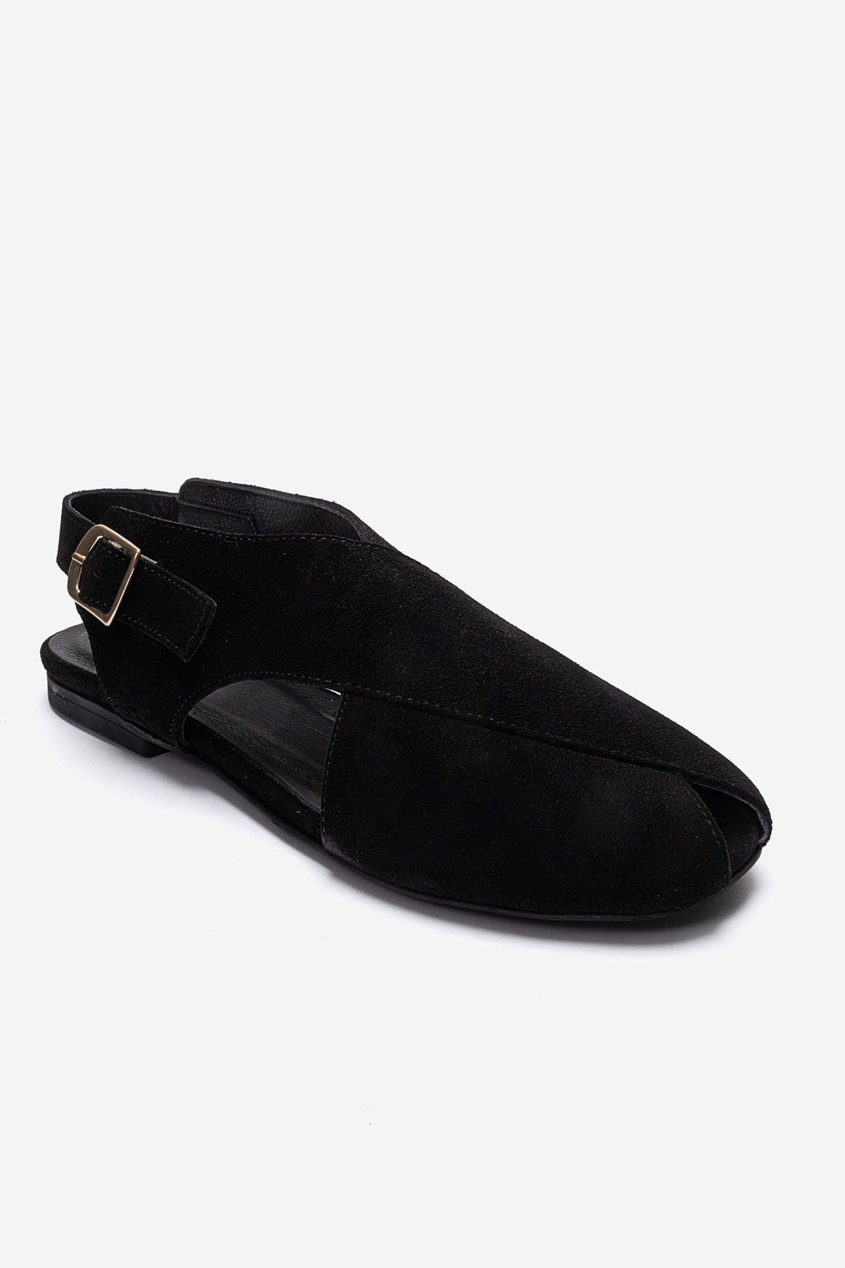 Monaro - Black Genuine Suede Leather Sandal – detail view showing leather, suede, black, Vowalisse