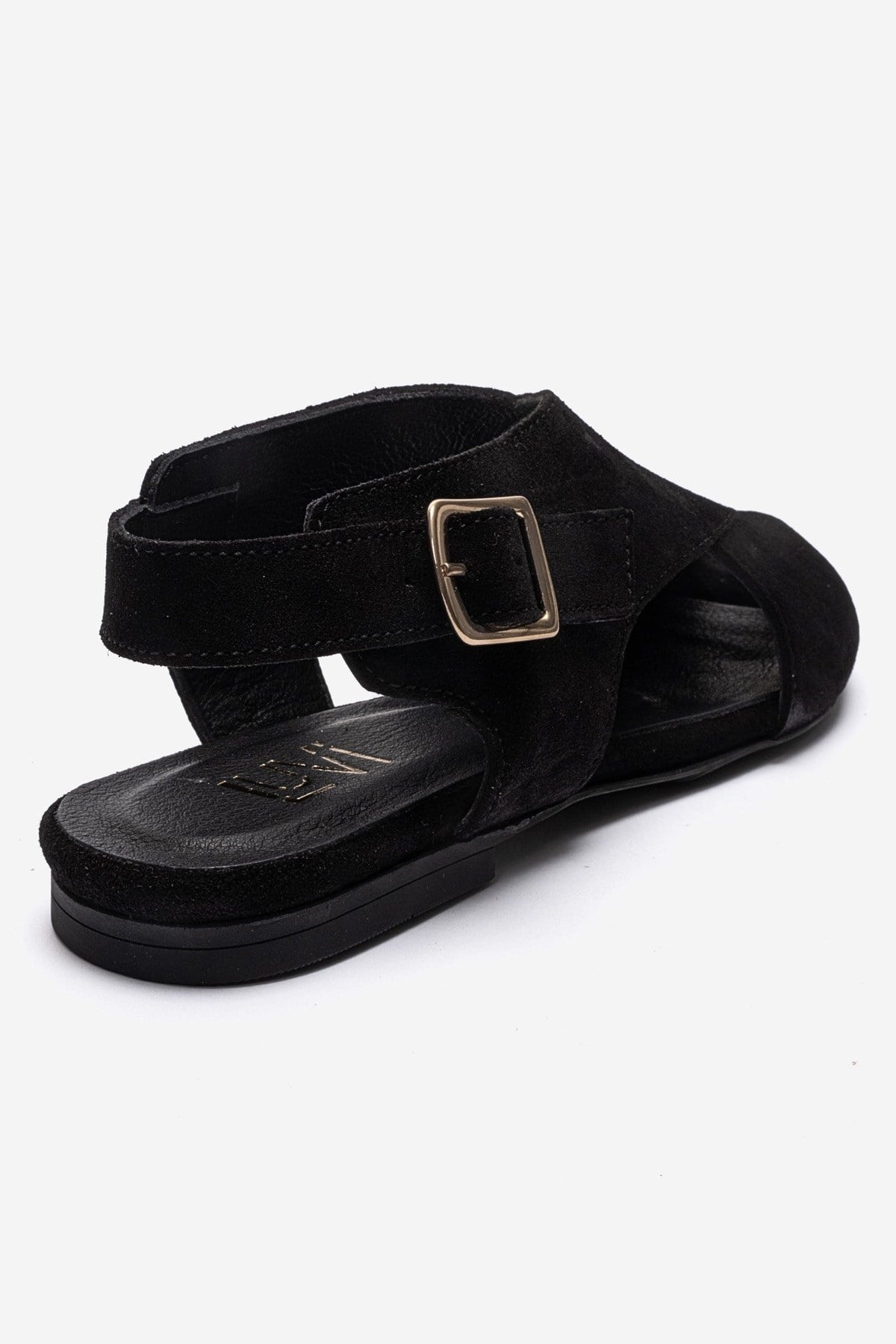Monaro - Black Genuine Suede Leather Sandal – back view showing leather, suede, black, Vowalisse