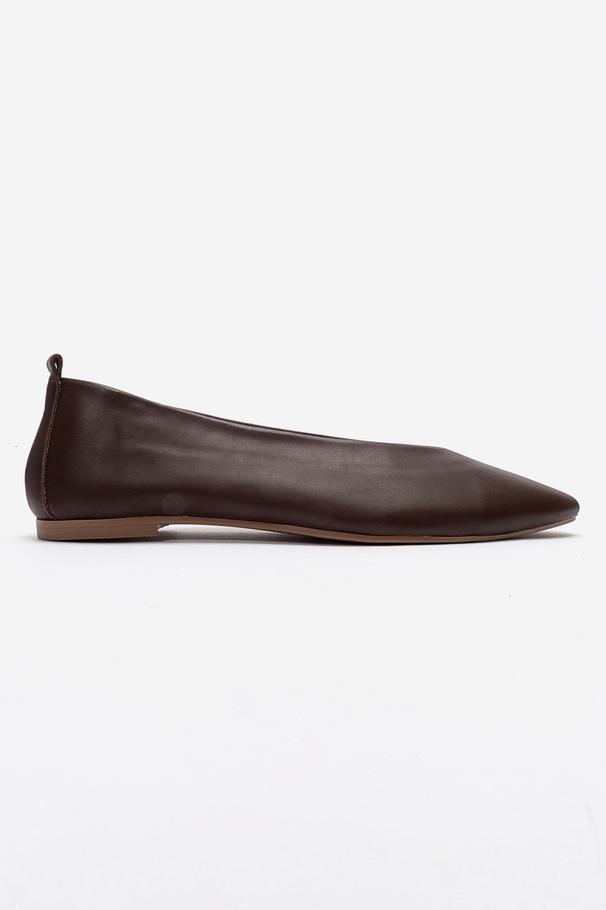 JENAS - Brown Genuine Leather Ballet Flat – heel view showing leather, Vowalisse