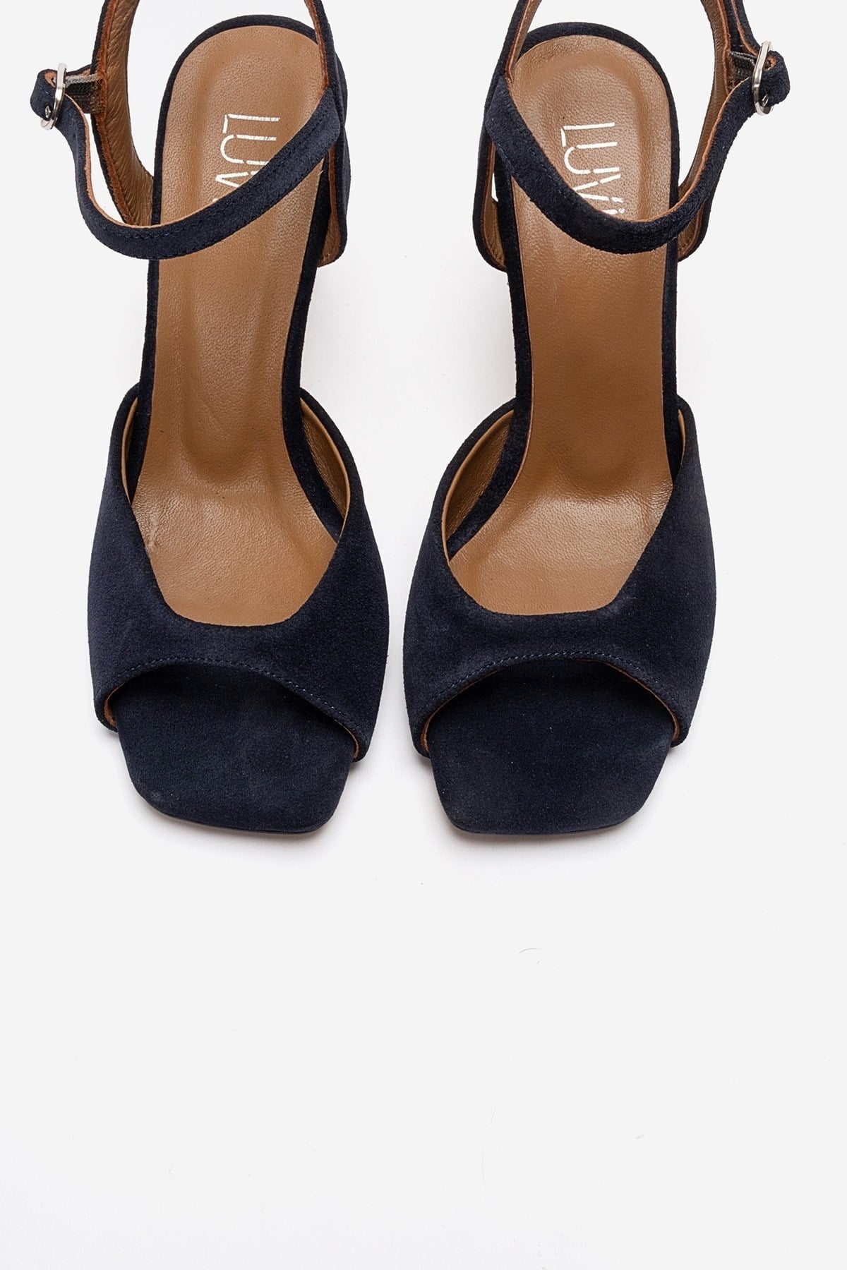 ELVIA - Navy Suede Genuine Leather Stiletto Heel Shoe – side view showing leather, suede, Vowalisse