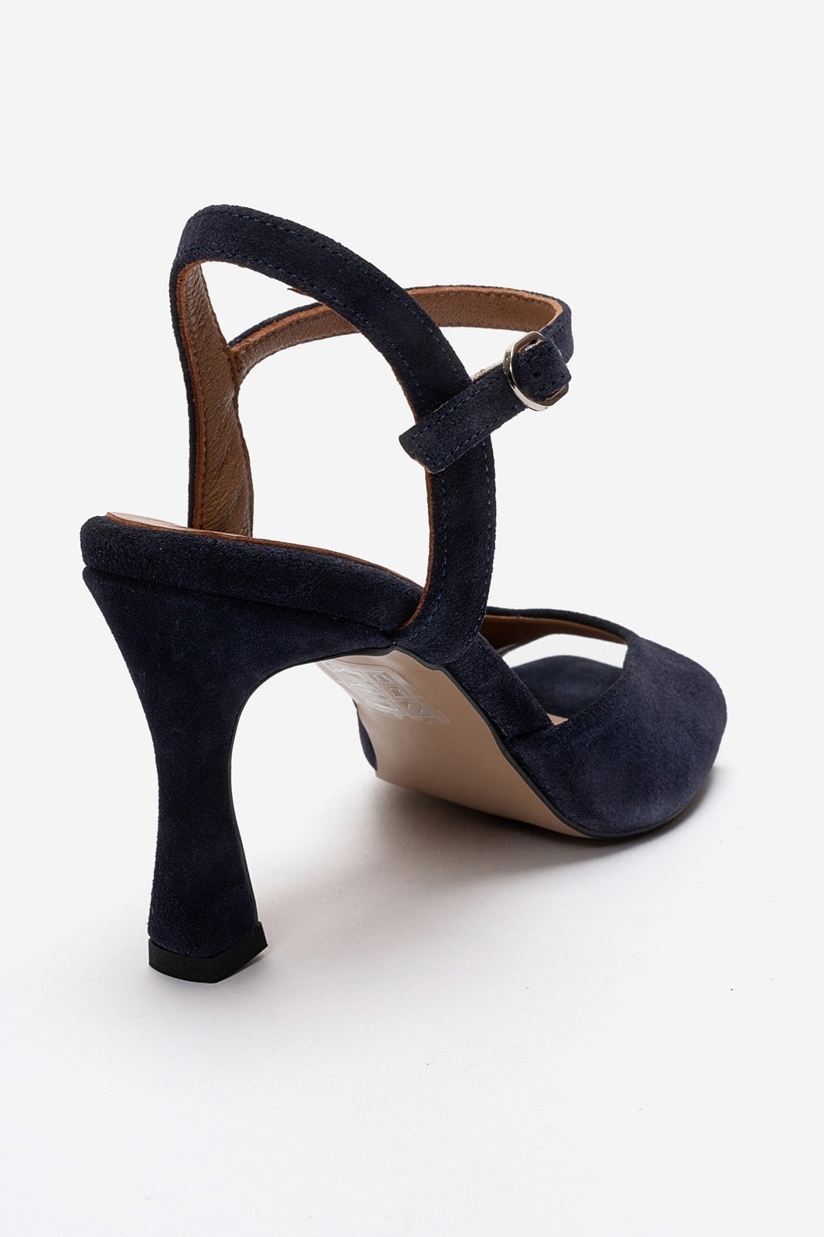 ELVIA - Navy Suede Genuine Leather Stiletto Heel Shoe – back view showing leather, suede, Vowalisse