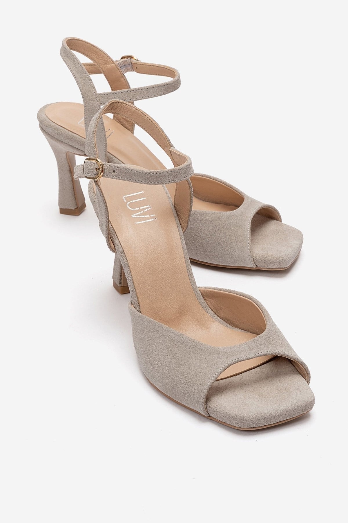 ELVIA - Beige Genuine Leather Stiletto Pump – front three-quarter view showing leather, suede, Vowalisse