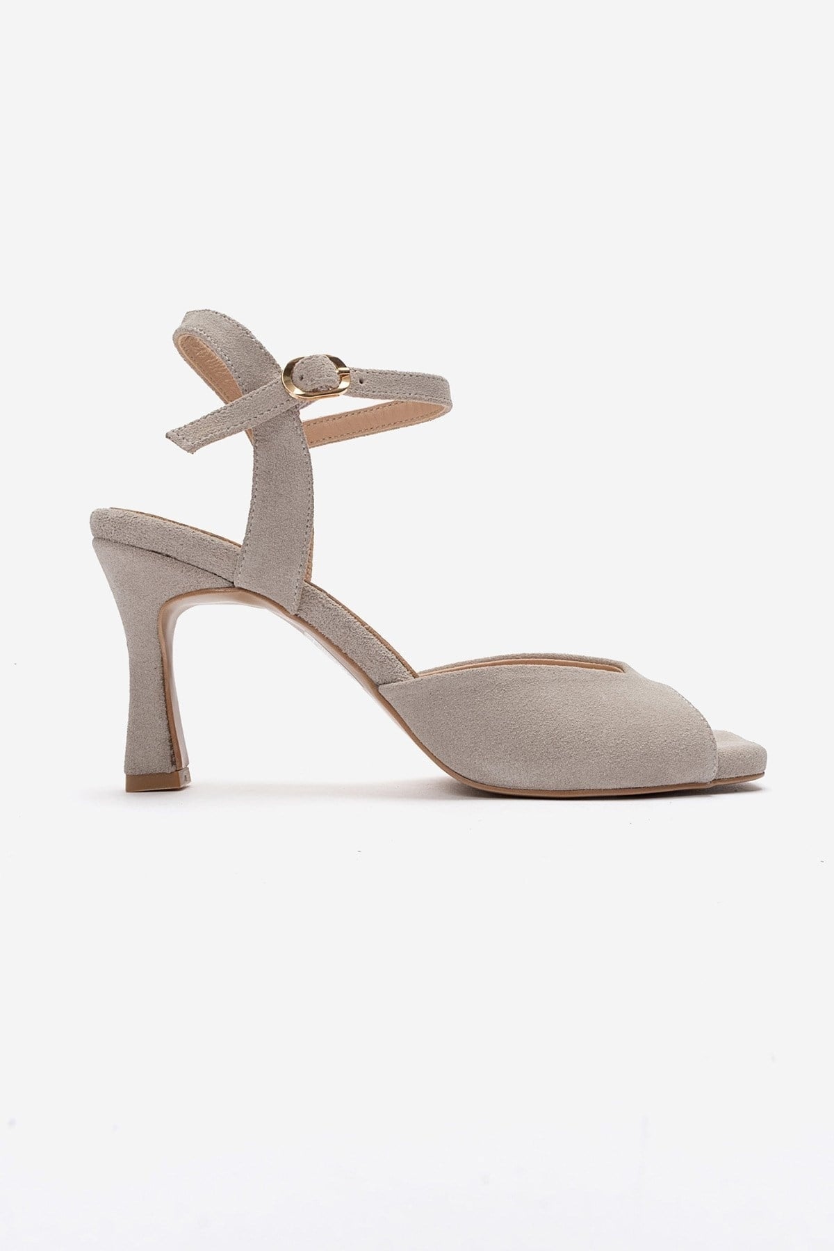 ELVIA - Beige Genuine Leather Stiletto Pump – heel view showing leather, suede, Vowalisse