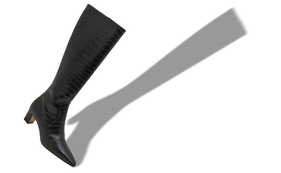 Amelie Jewel Black Pointed Toe Knee-High Boots