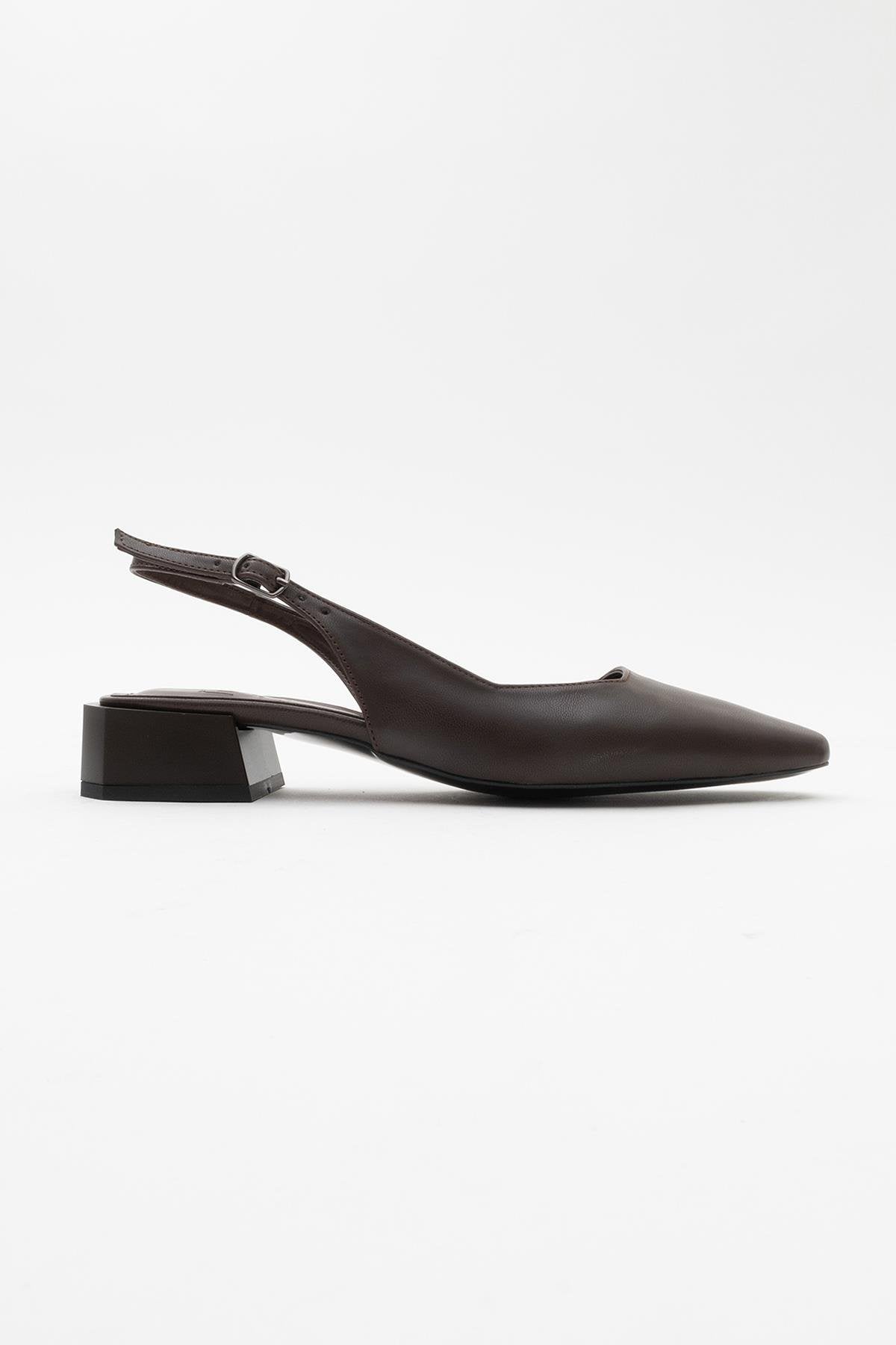 State - Brown Heeled Shoe – heel view showing leather, Vowalisse