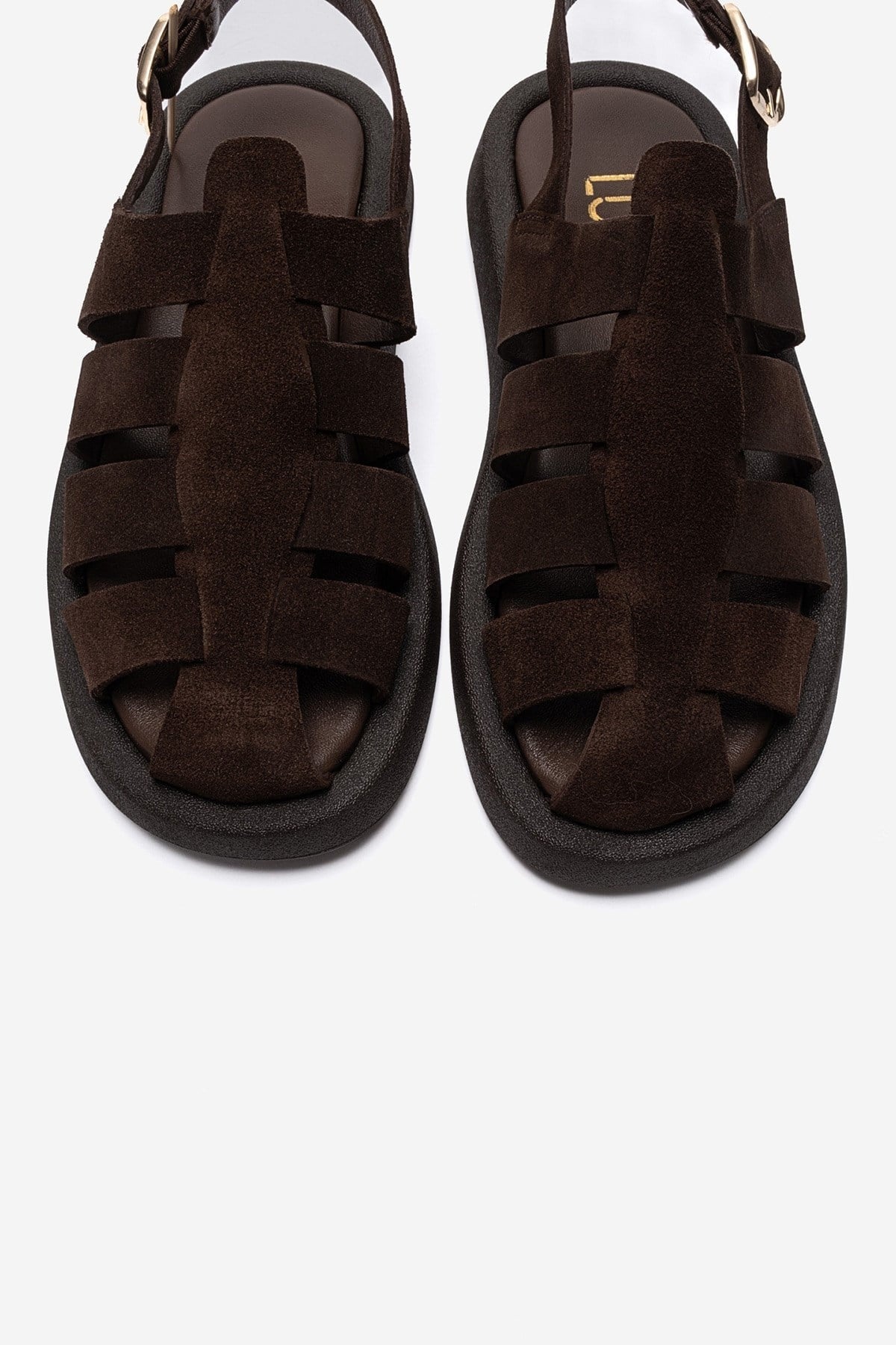 JOURA - Cognac Genuine Leather Sandal – side view showing leather, suede, red, Vowalisse
