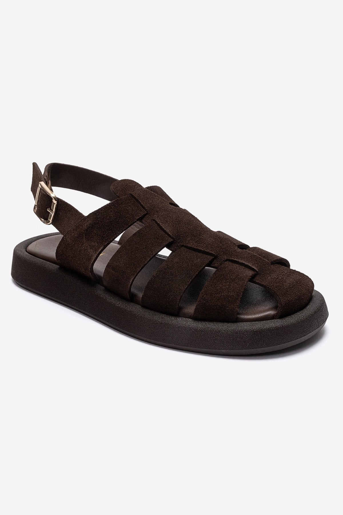 JOURA - Cognac Genuine Leather Sandal – detail view showing leather, suede, red, Vowalisse