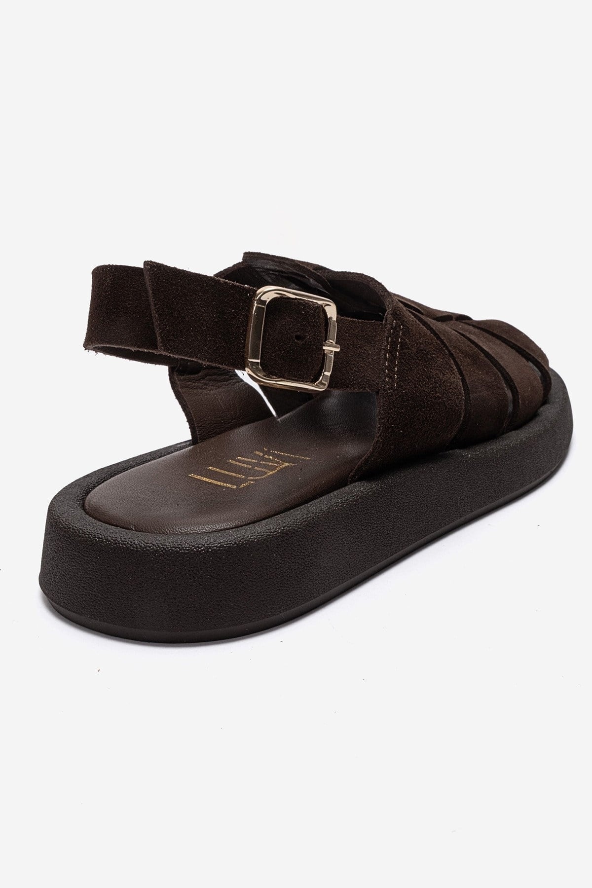 JOURA - Cognac Genuine Leather Sandal – back view showing leather, suede, red, Vowalisse