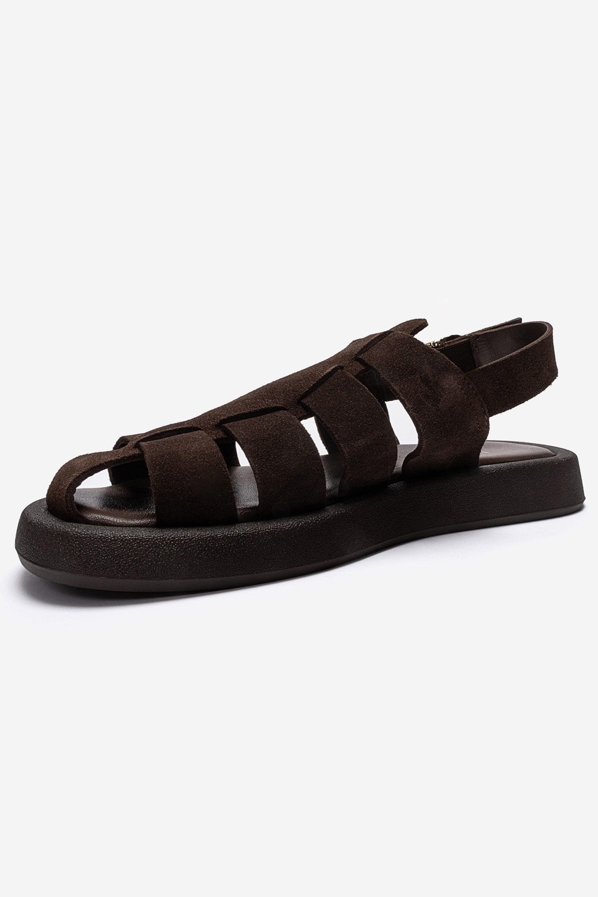 JOURA - Cognac Genuine Leather Sandal – top view showing leather, suede, red, Vowalisse