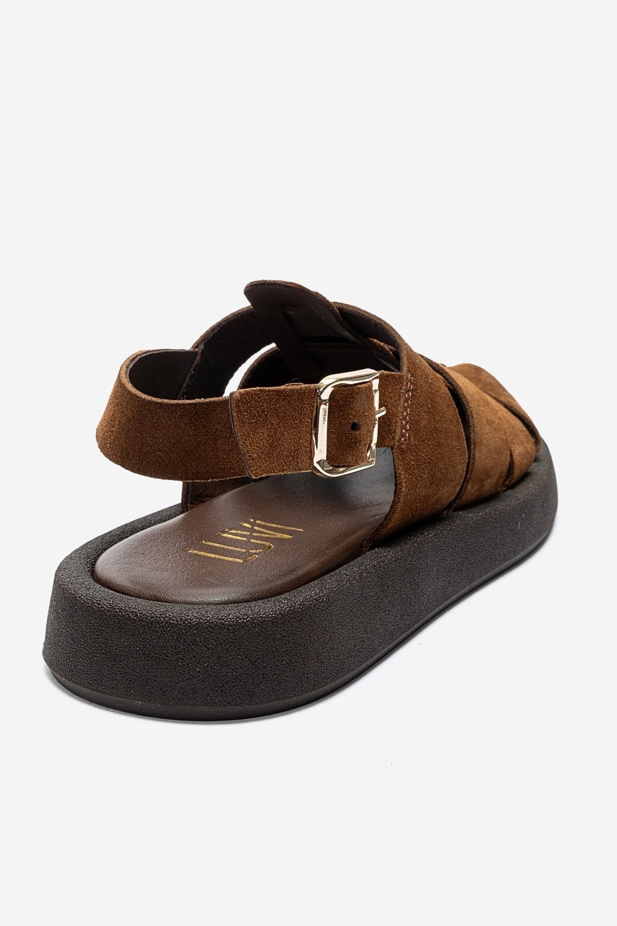 JOURA - Mocha Genuine Leather Closed-Toe Sandal – back view showing leather, red, Vowalisse