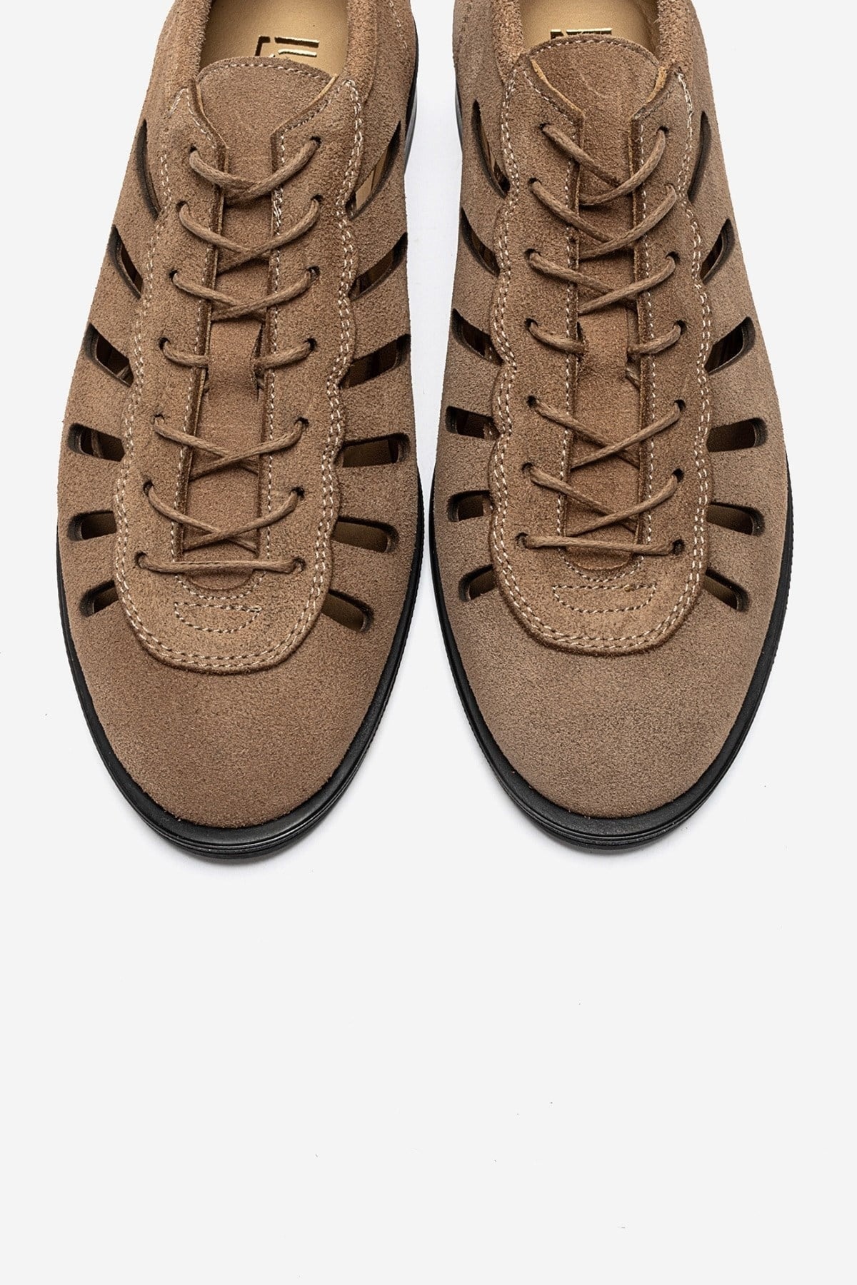 ASTRON - Taupe Genuine Suede Leather Casual Lace-Up Shoe – side view showing lace, leather, suede, Vowalisse