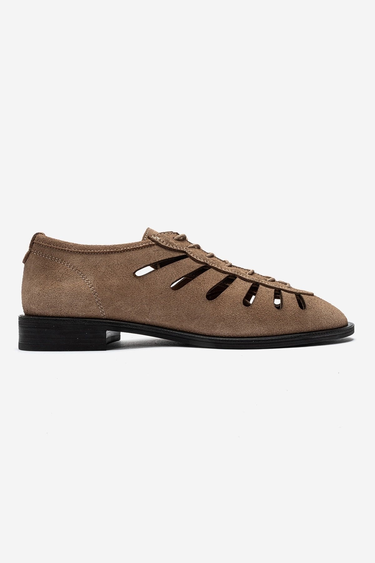 ASTRON - Taupe Genuine Suede Leather Casual Lace-Up Shoe – heel view showing lace, leather, suede, Vowalisse